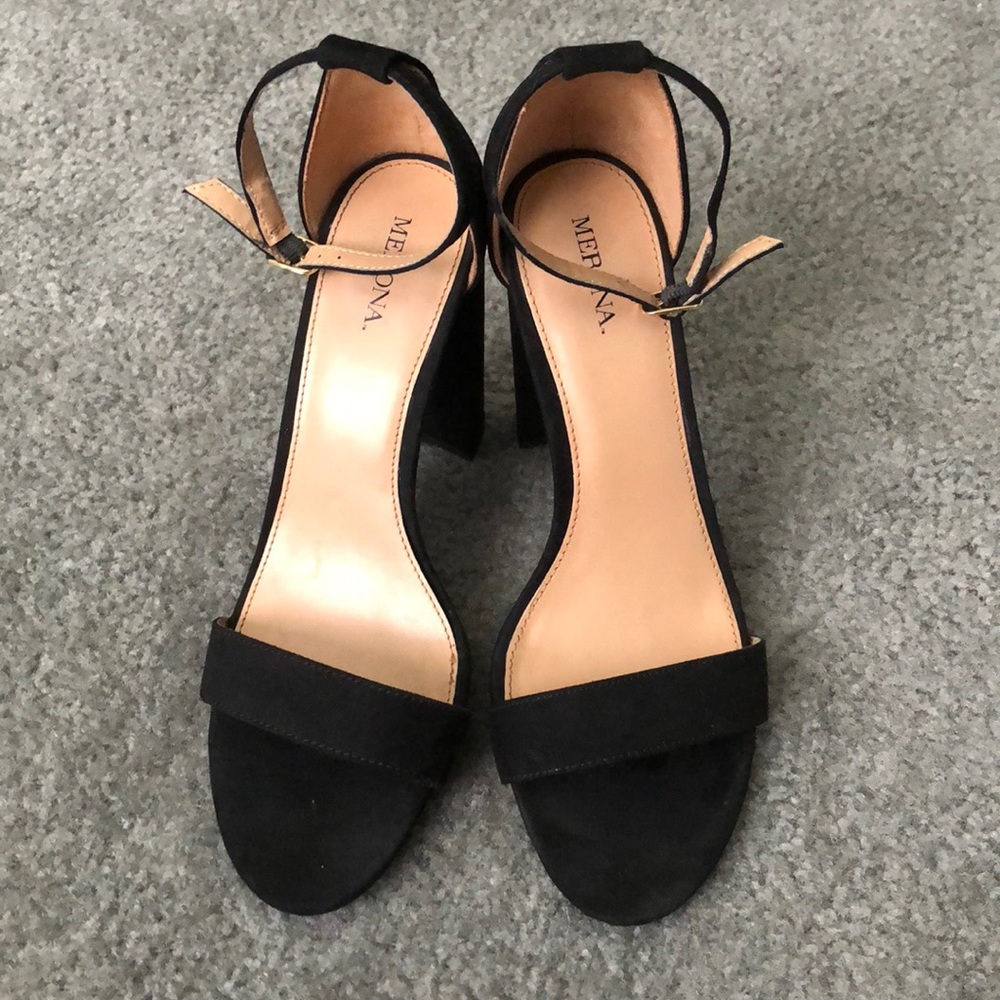 4 inch black ankle strap sandals / heels